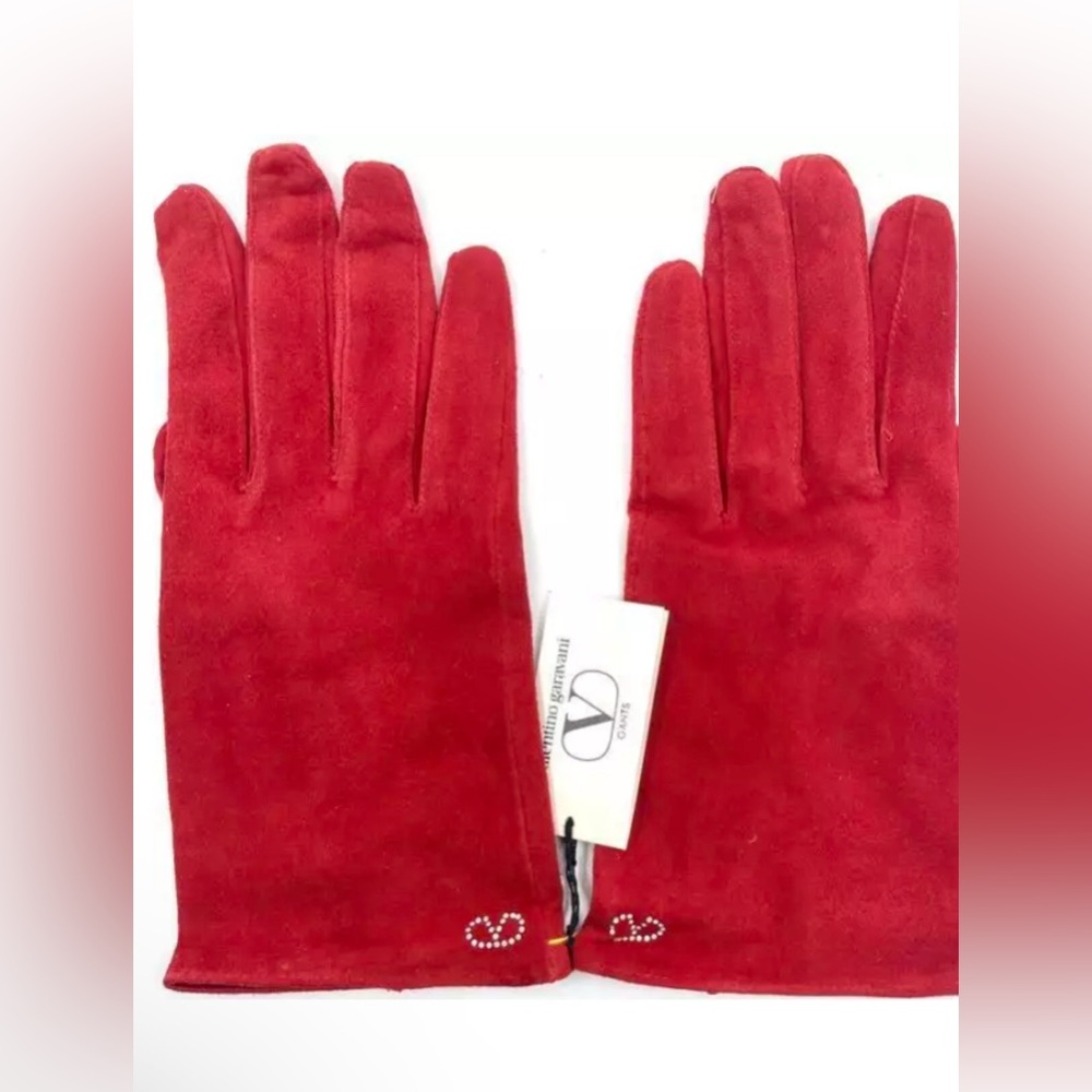 Valentino Garavani Red Sheepskin Suede Leather Gloves-
Vintage NWT